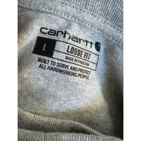 Carhartt Loose Fit Size Large T-Shirt Pocket Work Shirt Crewneck Long Sleeve Gra - Picture 6 of 6
